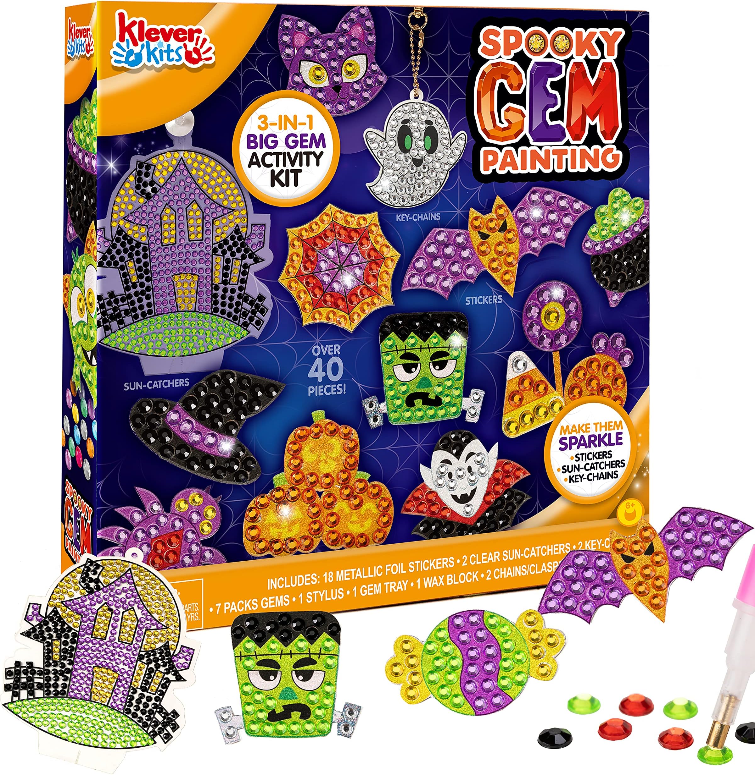 Klever KitsHalloween Big Gem Diamond Painting Kit, Create Your Own Magical Stickers and Suncatchers, Diamond Art for Kids, DIY Paint Arts Supplies, Craft Gift for Girls