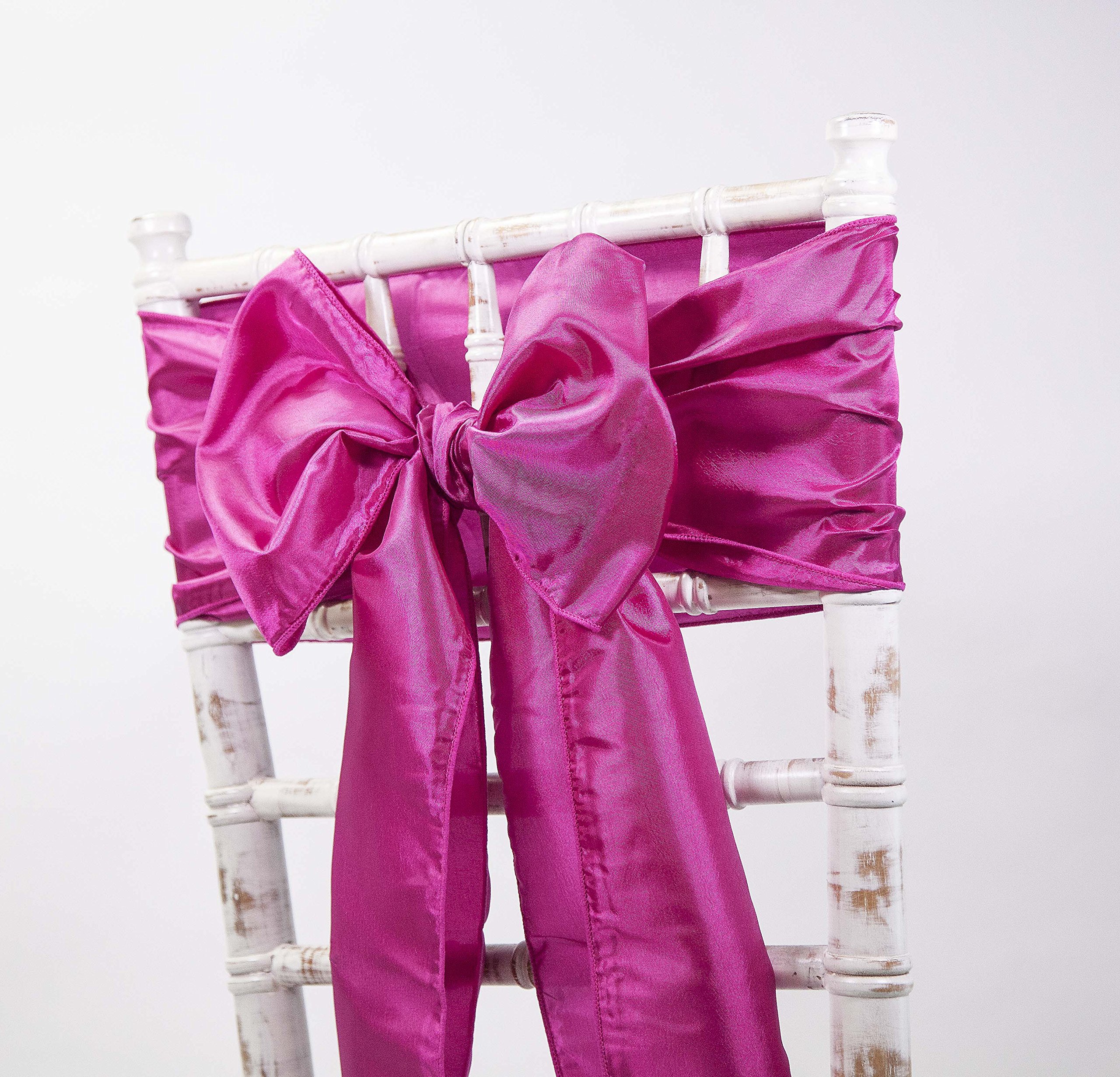 Taffeta Chair Sashes Bows - Wedding Events Decor - 48 Colours + Matching Runners Available (Raspberry)