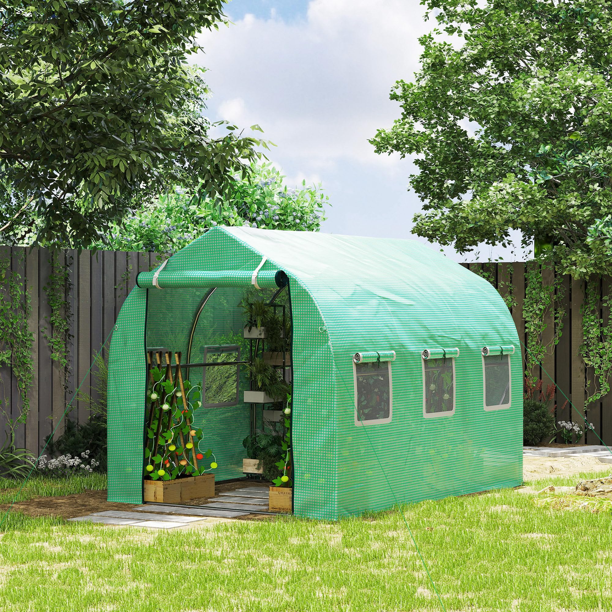 Outsunny Serra tunnel con finestre e porta per giardino 3 x 2 M | Serra pedonabile, giardino posteriore, telaio metallico