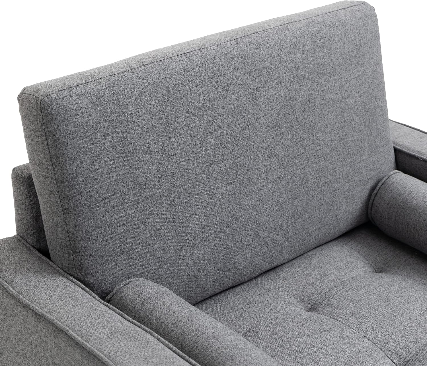 UIXE Accent Chair, Fabric Upholstered Arm Chairs for Living Room, Comfy Armchair Mid-Century Track Armrest Single Sofa Bedroom Reading Seat with 2 Bolster Pillows - Gray