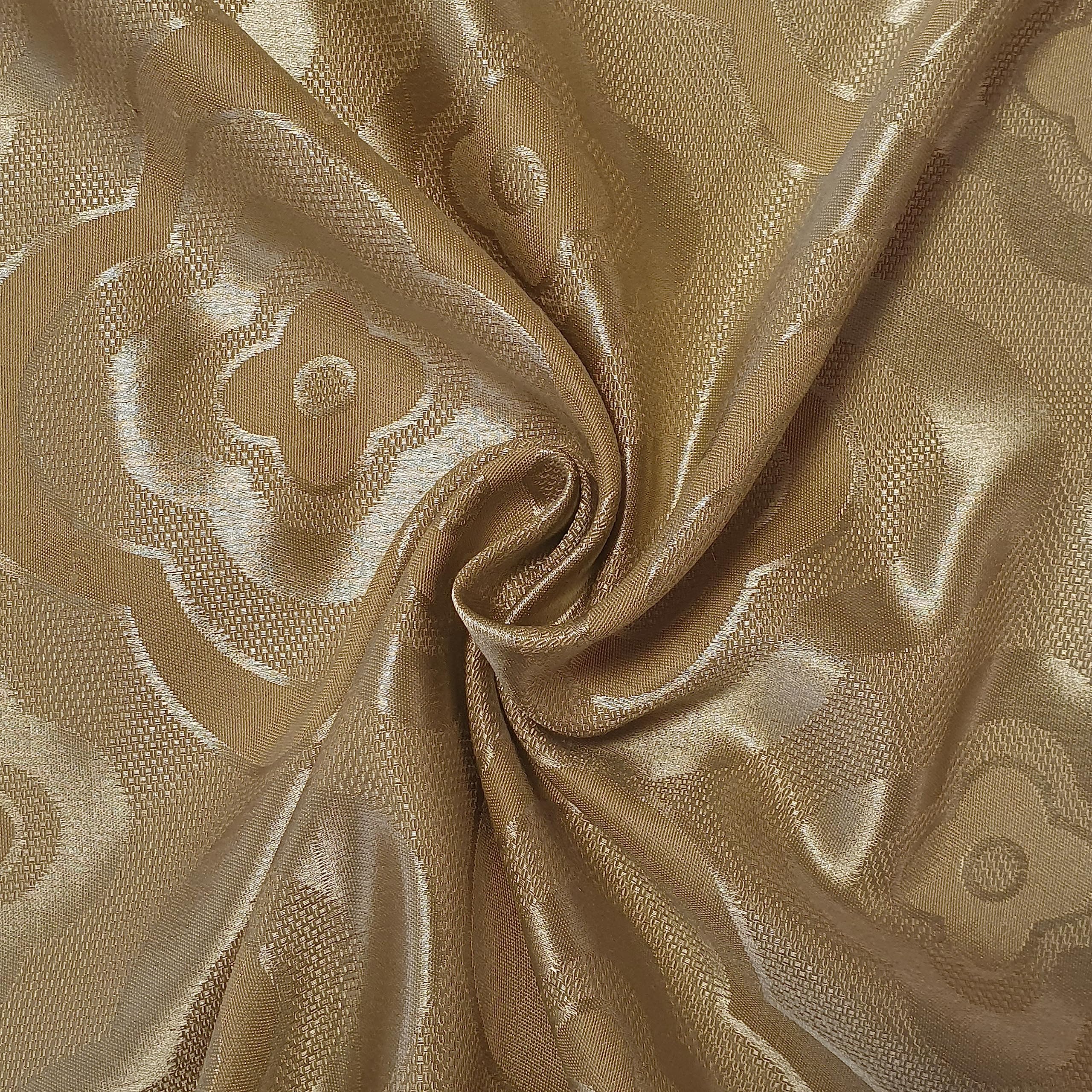 58"/150cm Wide Plain Poly Silk Satin Fabric (Available in 20+ Colours & Various Lengths) (Gold Floral, 2 Meter)