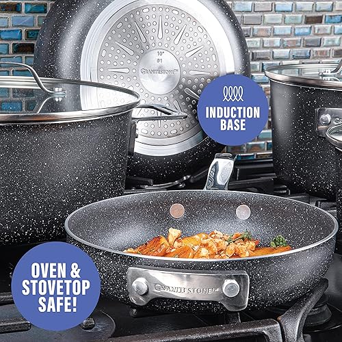 Miniatura 6 de Granitestone Juego de ollas y sartenes apilables antiadherentes, 10 piezas que ahorran espacio, juego completo de utensilios de cocina con