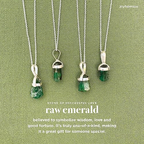 Miniatura 2 de Raw Emerald Necklace, Natural Small Green Genuine Pendant, Silver Gemstone Necklace, Jewelry for Women and Men, May Birthstone Gift, Energy Healing