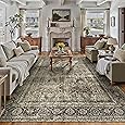10x14 Washable Area Rug Brown Vintage Distressed Living Room Bedroom Large Throw Rug Non Slip Low Pile Soft Accent Indoor Floor Carpet for Dining Room Office Entryway Kitchen