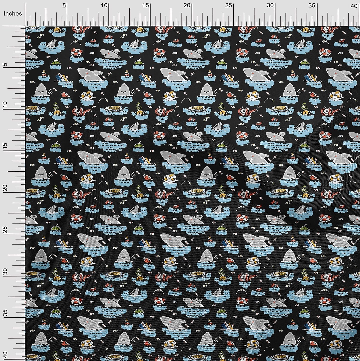 oneOone Cotton Flex Black Fabric Beach Hawai Quilting Supplies Print Sewing Fabric By The Yard 40 Inch Wide