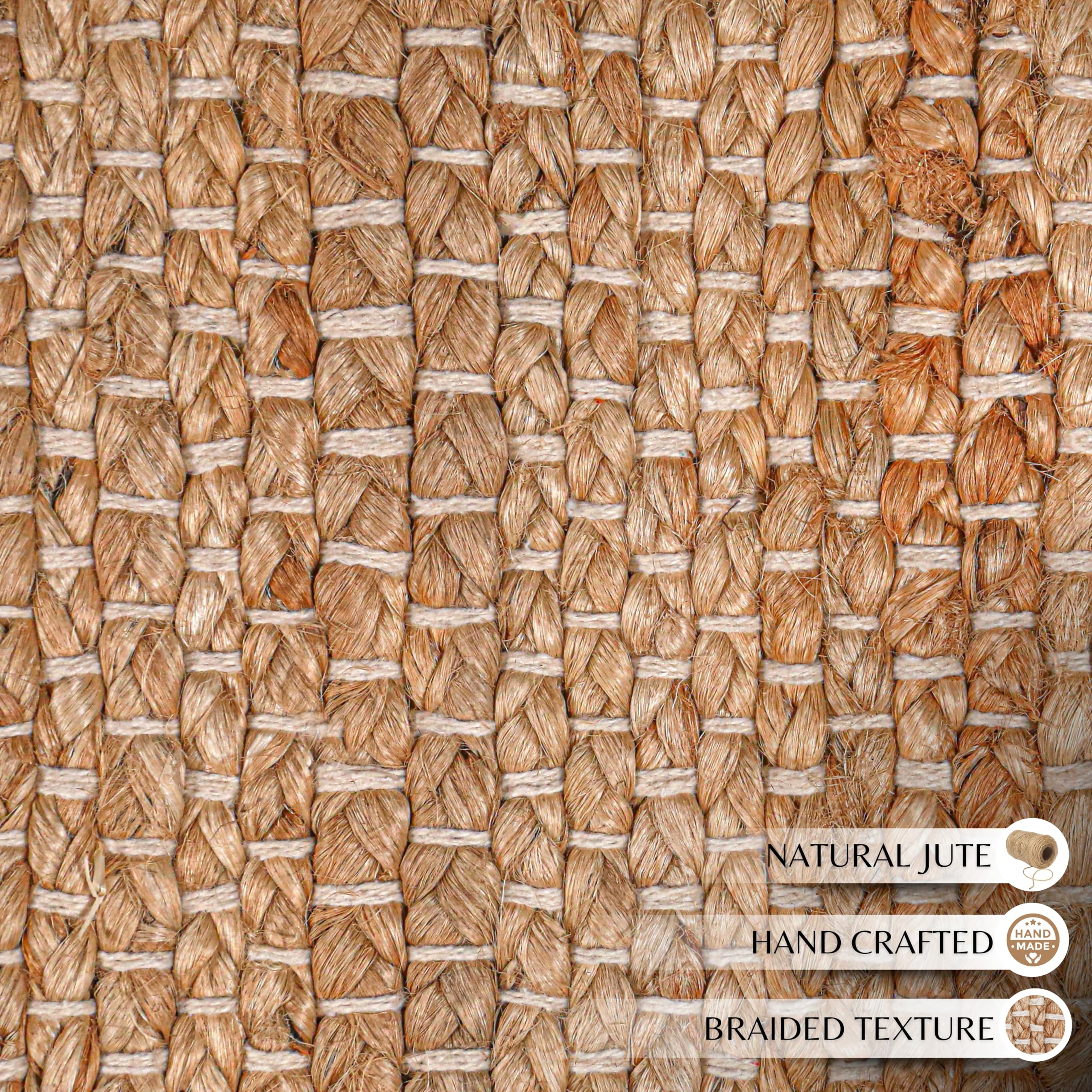 Hausattire Tappeto in iuta intrecciata, 1,5 x 2,9 m, naturale, intrecciato a mano, per soggiorno, sala da pranzo, cucina, stile bohémien, rustico, per interni ed esterni, camera da letto, patio, 183 x