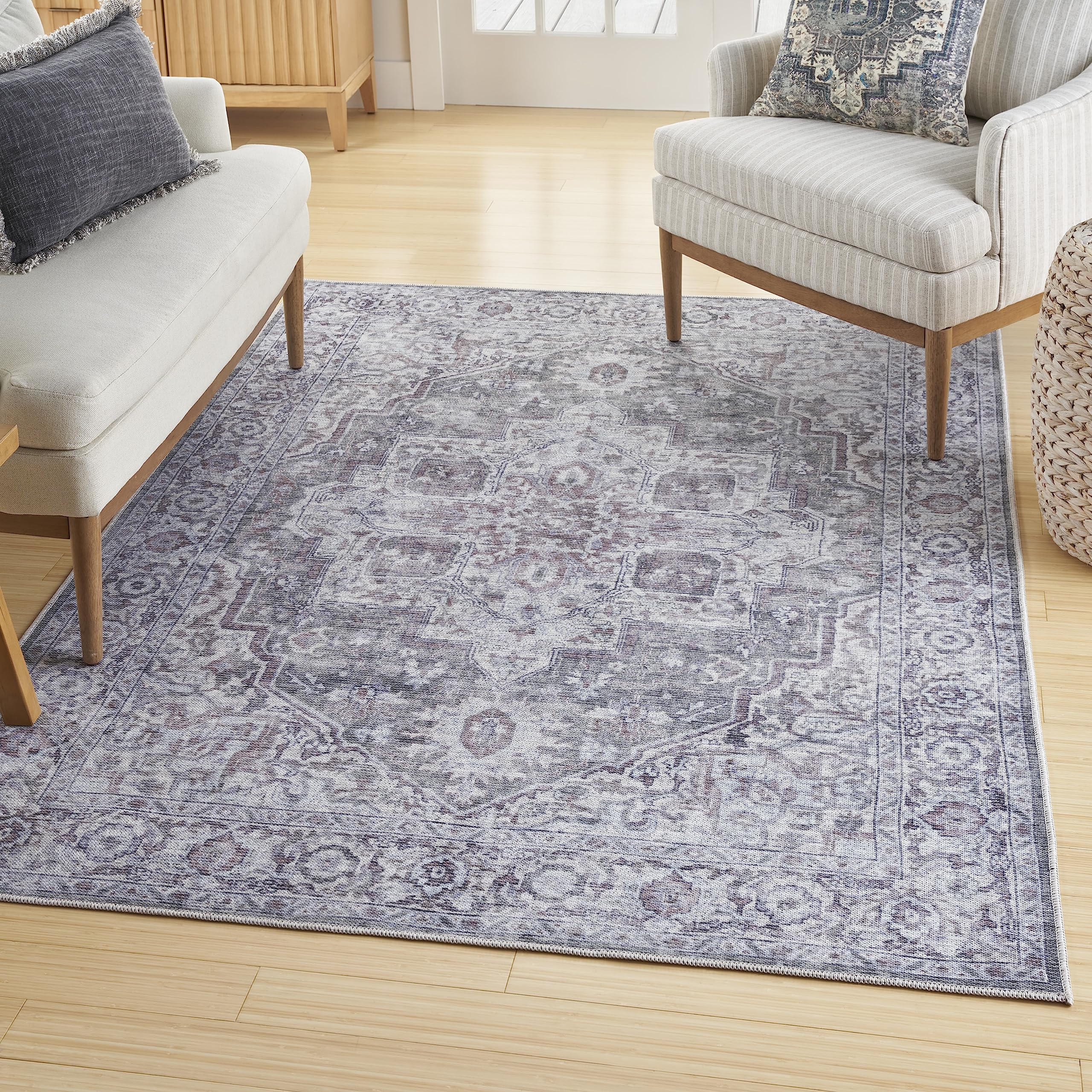 Nourison Home New Concept Washables Ivory Grey 5'3" x 7'3" Area Rug - Easy Clean, Non Shedding, Bed Room, Living Room, Dining Room, Kitchen (5' x 7')