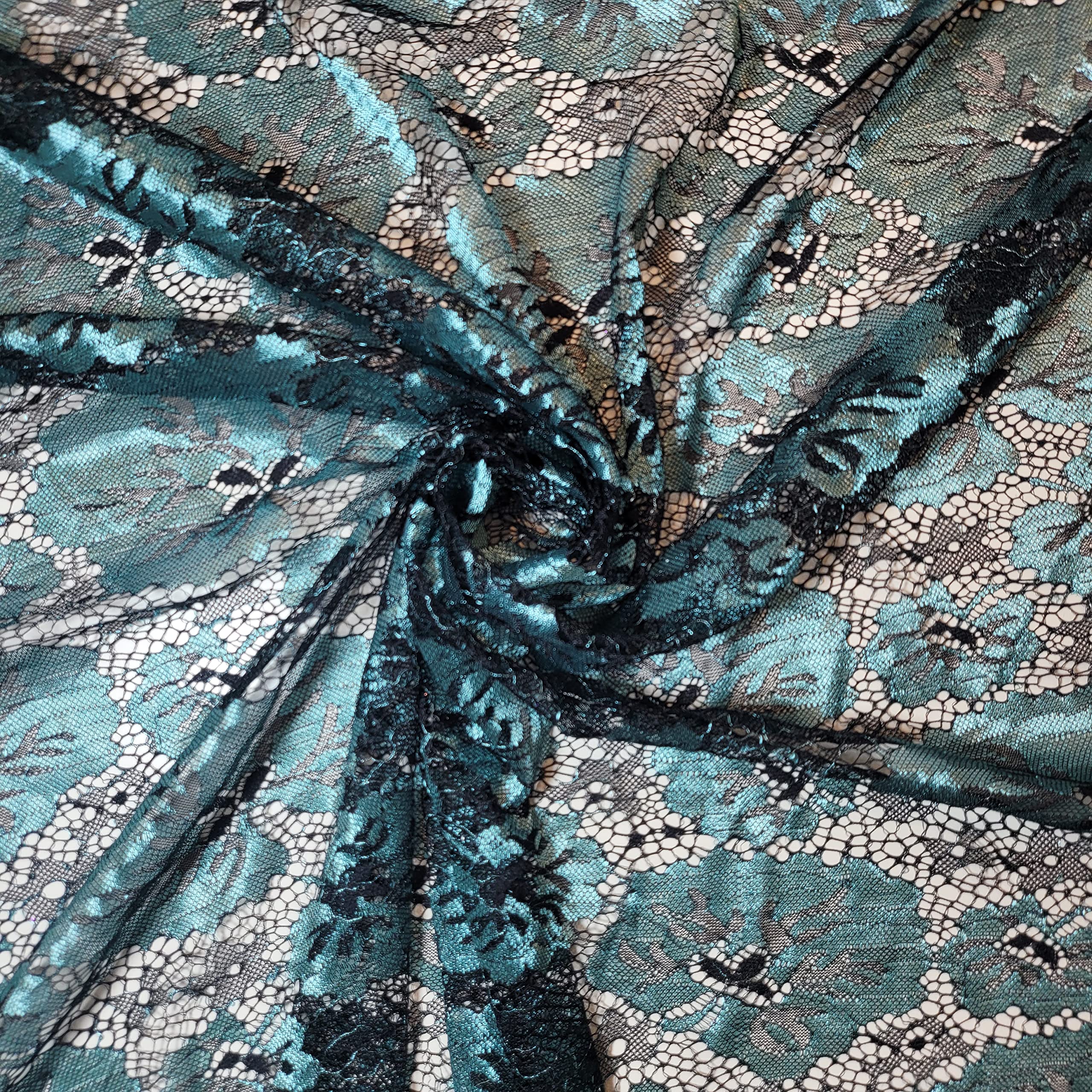 African Vintage Embroidery Bridal Nigerian French Embroidery Corded Budget Guipure Lace Mesh Net Fabric 54" Corded Budget Guipure Lace Mesh Net Fabric 54" (1 Meter, Black Jade Budget) โ image 1
