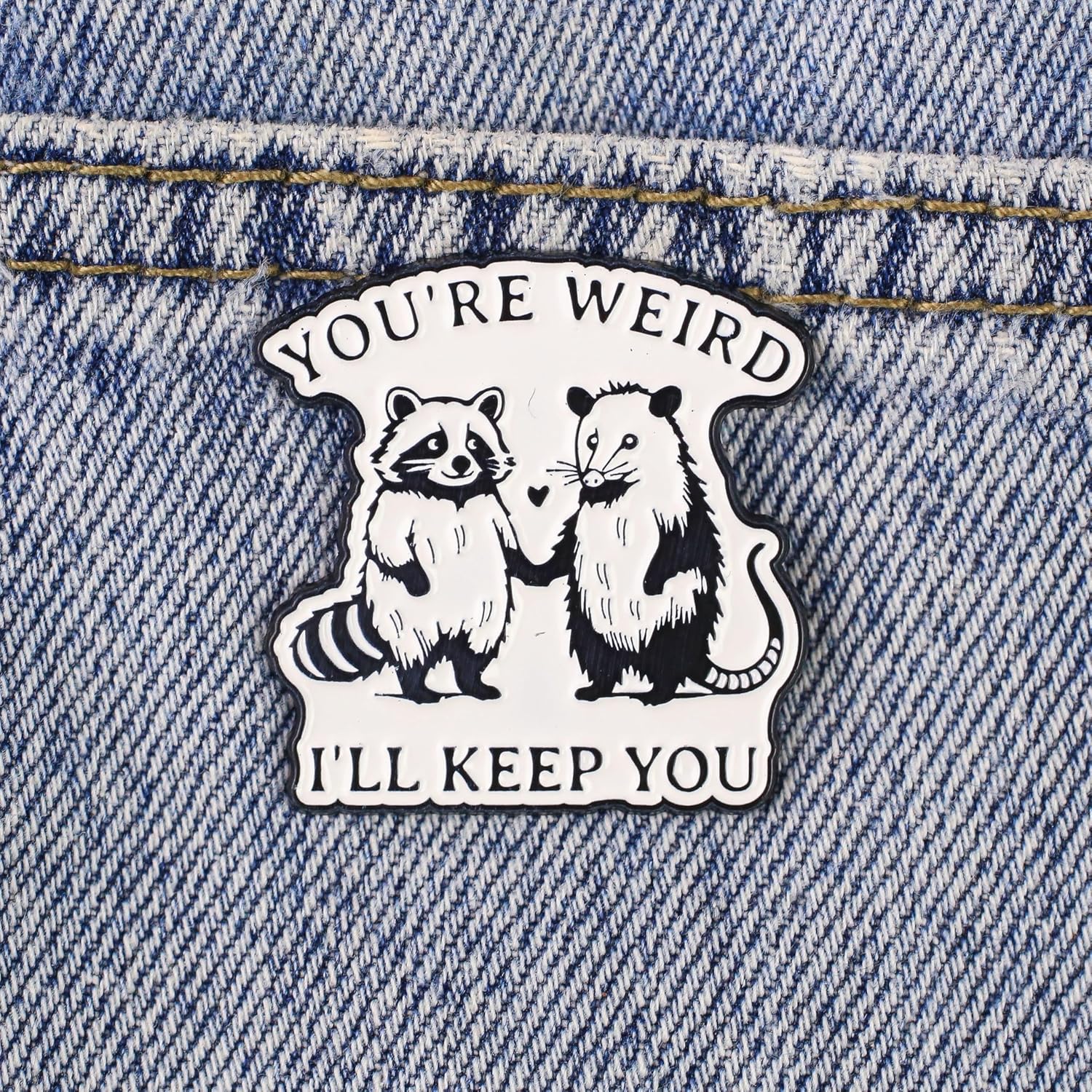 You’re Weird I’ll Keep You Possum Raccoon Couple Pin Brooch, Trash Animal Friends Enamel Pin, Funny Gift For Weird Friend Trash Panda Lover, Opossum Meme Brooches, Chaotic Dumpster Critter Accessories