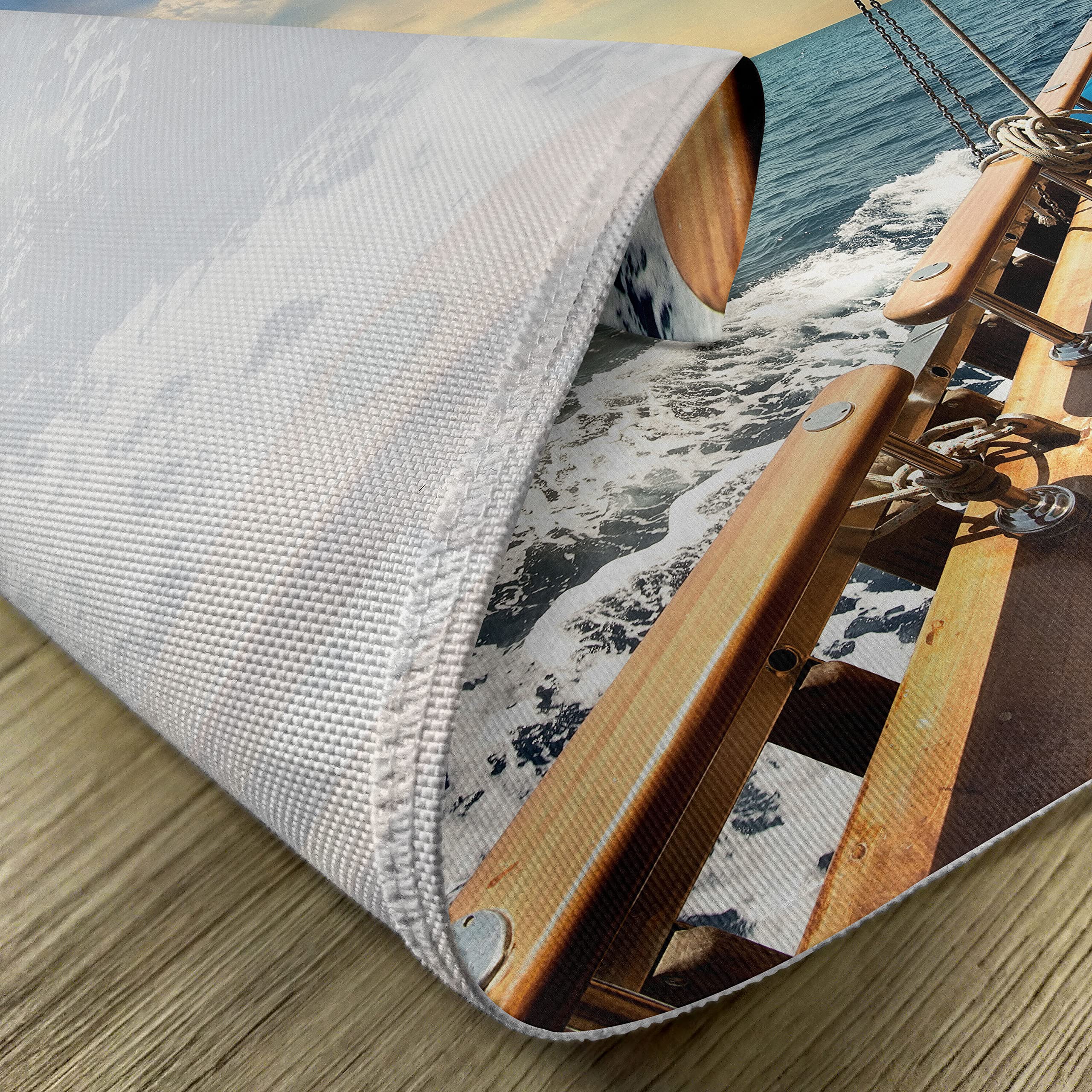 ABAKUHAUS Set Di 4 Tovagliette Americane Nautiche – Lavabili In Tessuto Poliestere, Motivo Barca A Vela Al Tramonto (Crema E Blu, 45x30 Cm) - 2