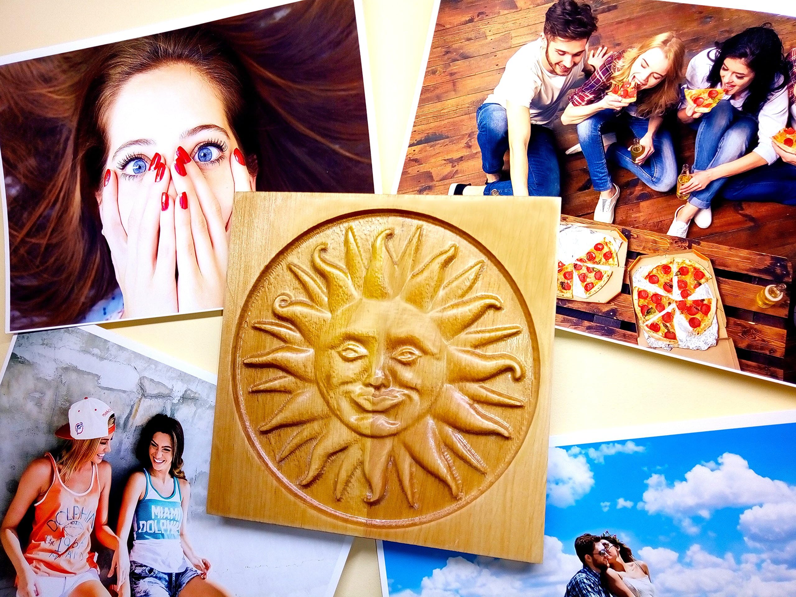 FinerWood Wood Picture Frame Set of 2 Wall Photo Holder from 3D Carved Natural Wood Panels - Multi Picture Frames Collage Square Photo Frame for Wall Decor - Table Pictures Stand 2pcs 5.9x5.9 inch