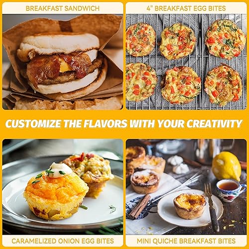 Miniatura 6 de Sous Vide - Máquina para hacer bocados de huevo estilo con 4 moldes de silicona, máquina para quesos a la parrilla, mini plancha, ideal para