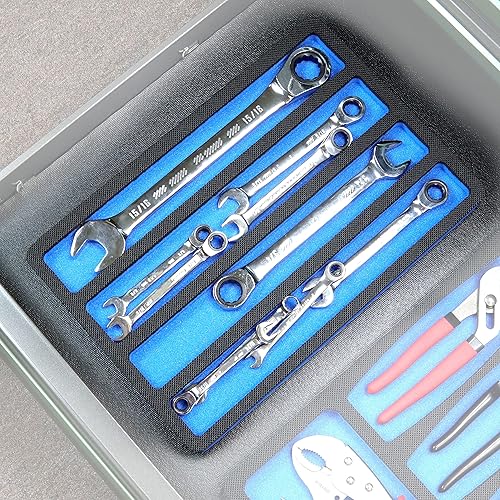 Polar Whale Organizador de cajones de herramientas, soporte para llaves, bandeja de espuma duradera azul y negro, de 15 x 10 pulgadas, 4 bolsillos disponible en Yaxa Colombia