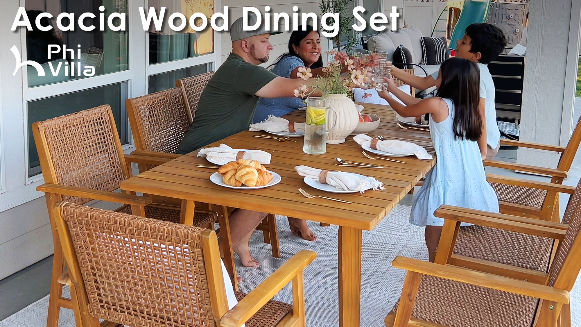 PHI VILLA Pieces Acacia Wood Outdoor Dining Chairs With Cushions