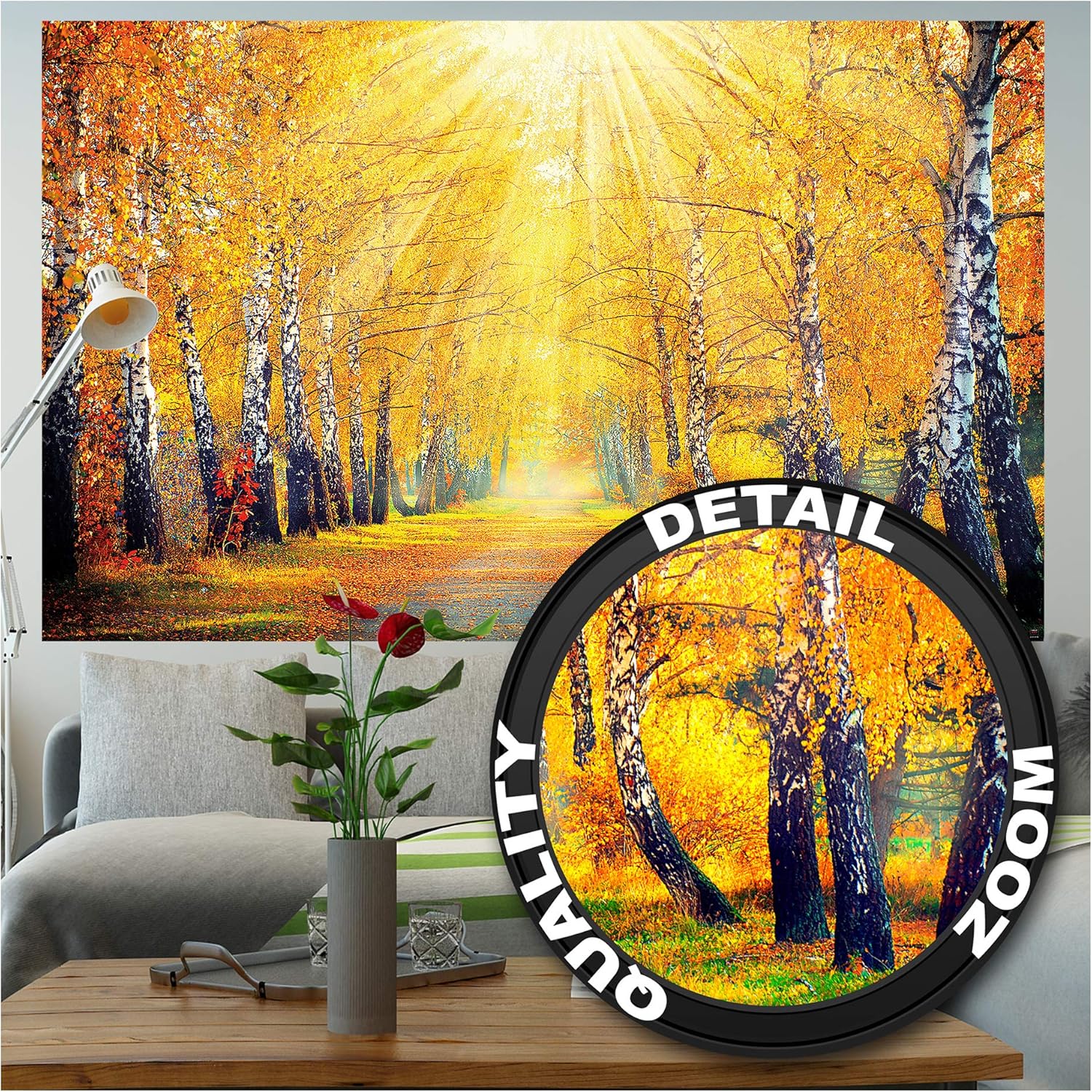 Photo Wallpaper – Golden Autumn – Picture Decoration Birch Forest Nature Landscape Tree Avenue Park Recreation Yellow Treetops Image Decor Wall Mural (82.7x55.1in - 210x140cm)