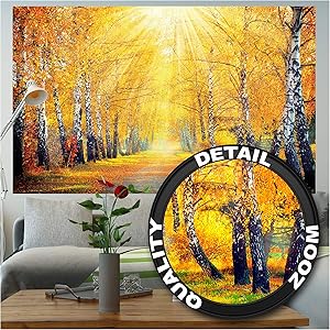 Photo Wallpaper – Golden Autumn – Picture Decoration Birch Forest Nature Landscape Tree Avenue Park Recreation Yellow Treetops Image Decor Wall Mural (82.7x55.1in - 210x140cm)