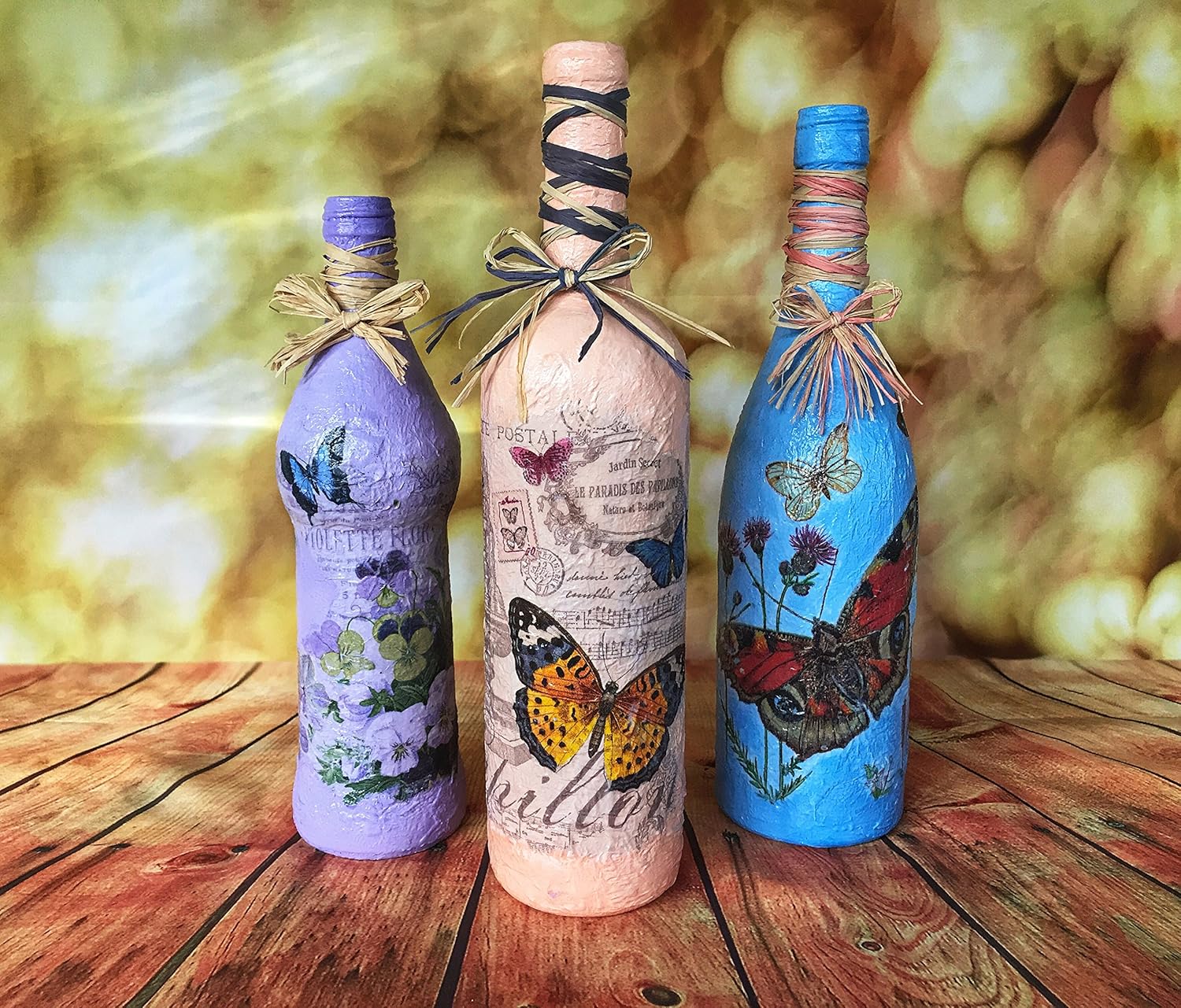 Wine Bottles. Glass Bottles. Decorated Bottles. Decoupage
