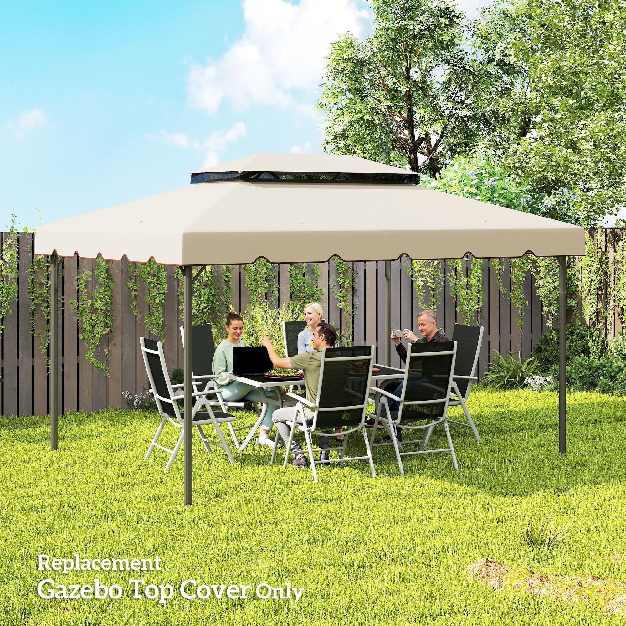 Outsunny Toile de Rechange pour pavillon tonnelle Tente Toit de Remplacement Gazebo de Jardin Tissu Polyester Haute densité 170 g/m² 4 x 3 m Beige