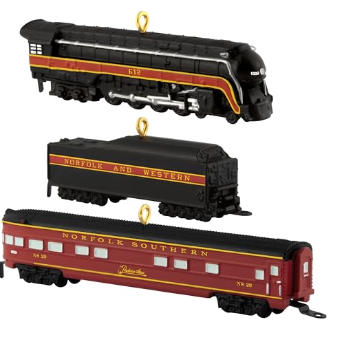 Hallmark Keepsake Mini Christmas Ornaments, Lionel Norfolk and Western Passenger Set, Set of 3, Gifts for Train Lovers