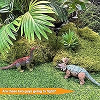 Vista 5 de EKU Juguetes de Dinosaurio Pterodáctilo con Aleteo de Alas Juguete Eudimorphodon, Cabeza se Mueve Ataca Brachiosaurus Styracosaurus Figuras