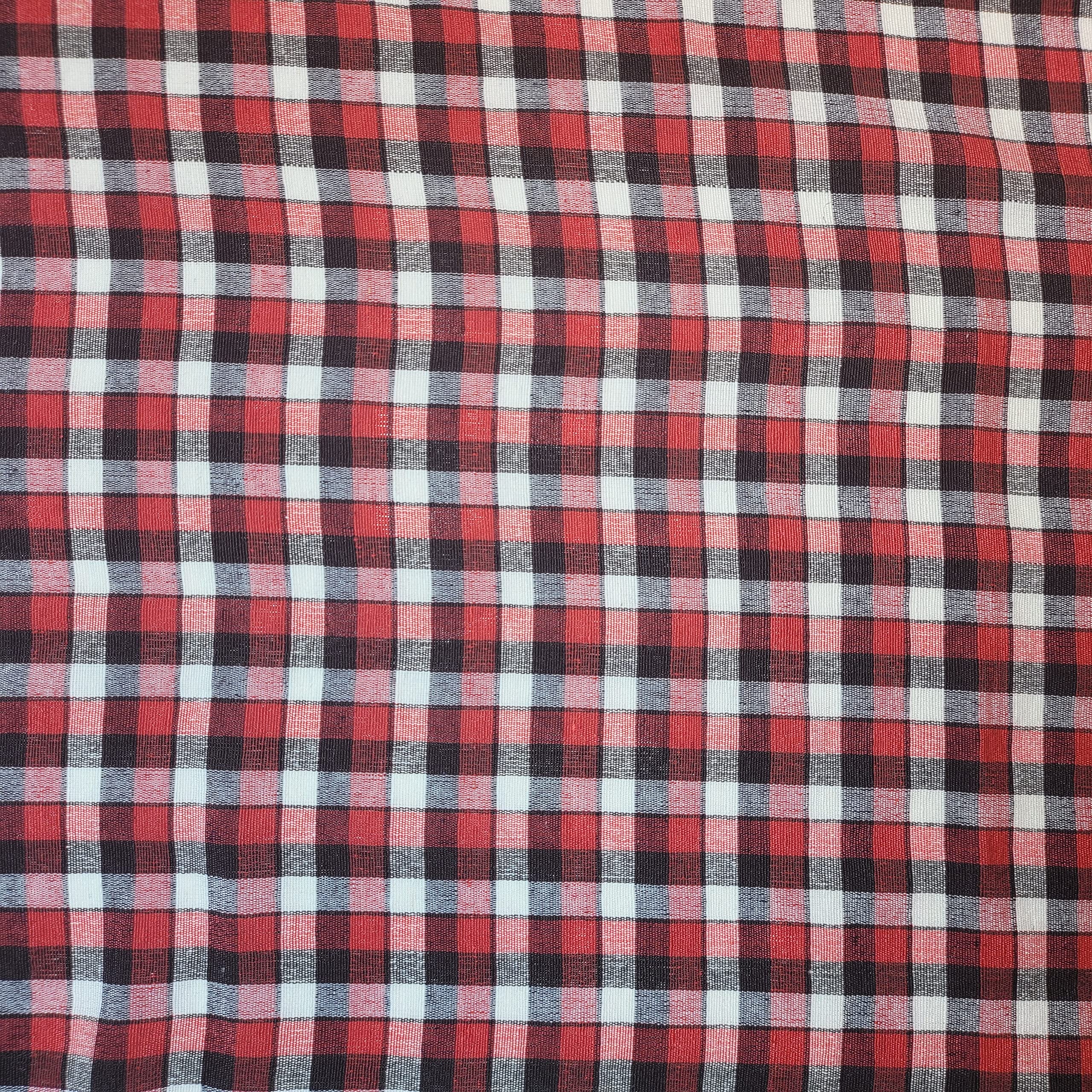 Lniana tkanina w kratkę w kratkę w kratę Khadi miękka tkanina lniana w kratkę Vichy 106 cm E (5 m, czerwono-czarno-biały (1/4 cala)