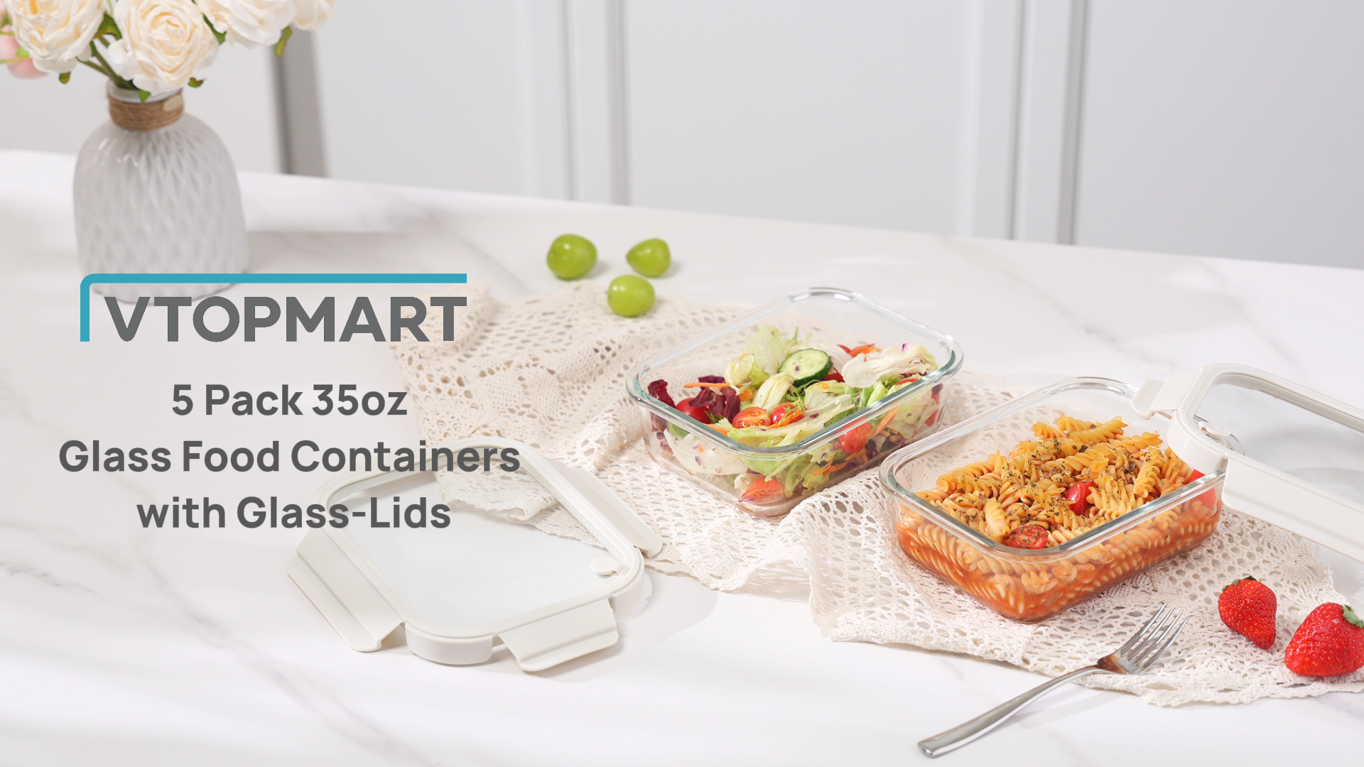 Amazon.com: Vtopmart 5 Pack Glass Food Storage Containers with