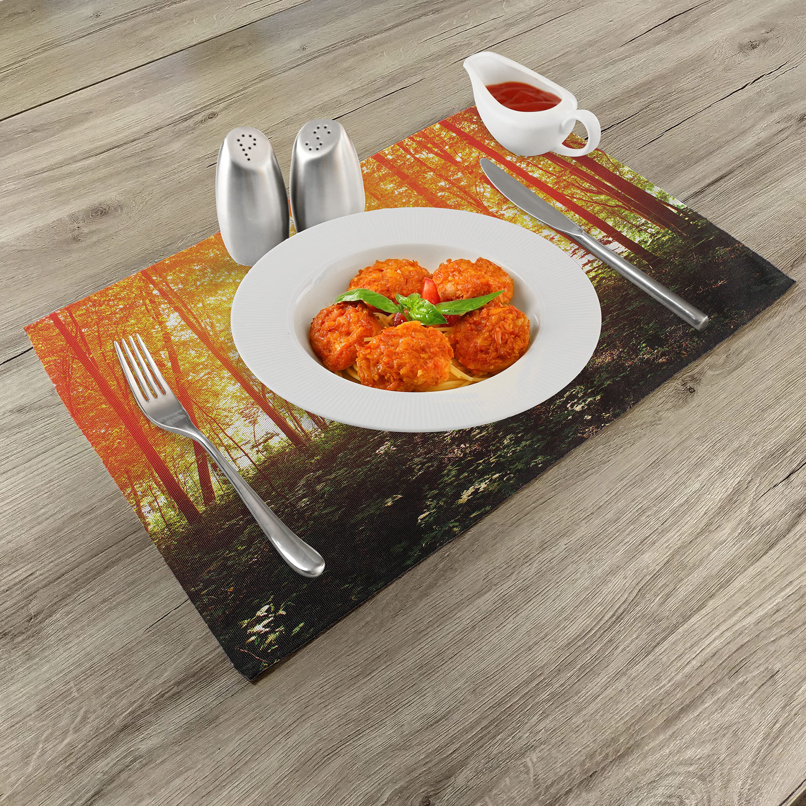 ABAKUHAUS Bosco Tovaglietta Americana Set di 4, Fauna Selvatica Natura Estate, Tovagliette in Tessuto Lavabile per Tavolo da Pranzo Cena, Bianco Verde