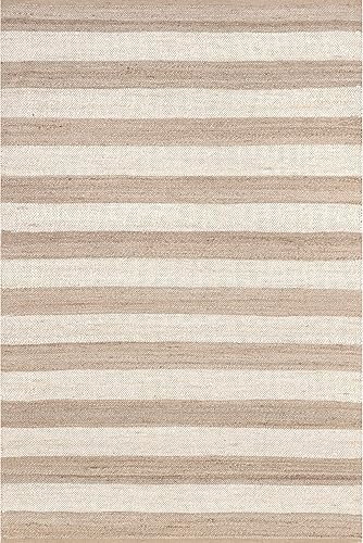 Miniatura 8 de Tapete NuLoom Alisia de yute, con diseño de rayas, 2' 6" x 8', blanco mate