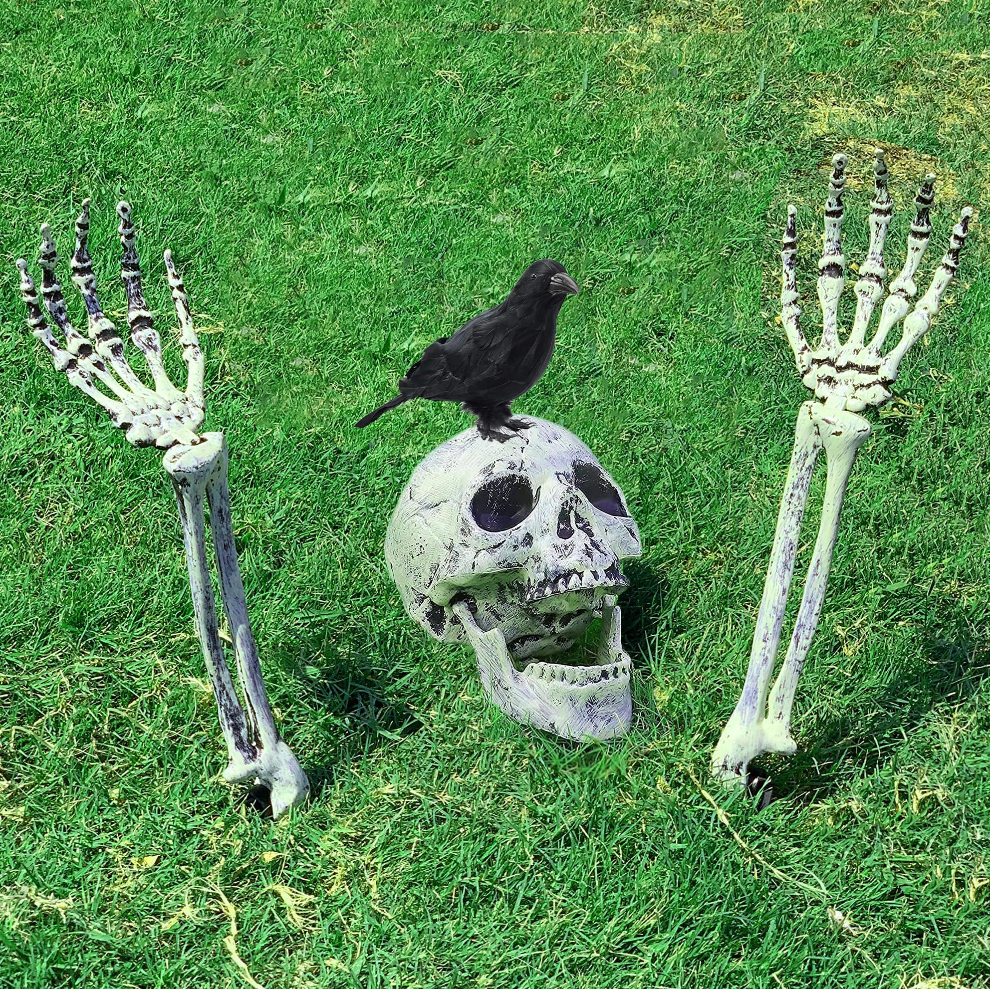 Halloween Decorations Outdoor Skeleton Stakes with Crow Set, Groundbreakers for Best Halloween Yard Decor, Graveyard Decoration for Garden Lawn