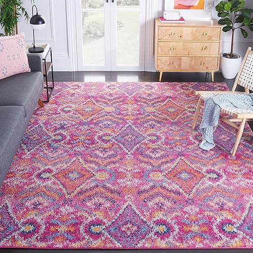 SAFAVIEH Madison Collection Area Rug - 10' x 14', Fuchsia & Multi, Boho Chic Design, Non-Shedding & Easy Care, Ideal for High Traffic Areas in Living Room, Bedroom (MAD610M)