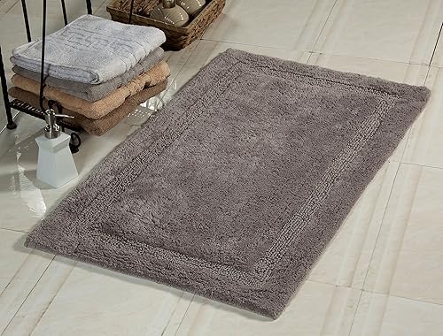 Miniatura 7 de Saffron Fabs Alfombra de baño 100 % algodón suave, tamaño 36 x 24 pulgadas, parte trasera antideslizante en aerosol, color azul ártico sólido, borde