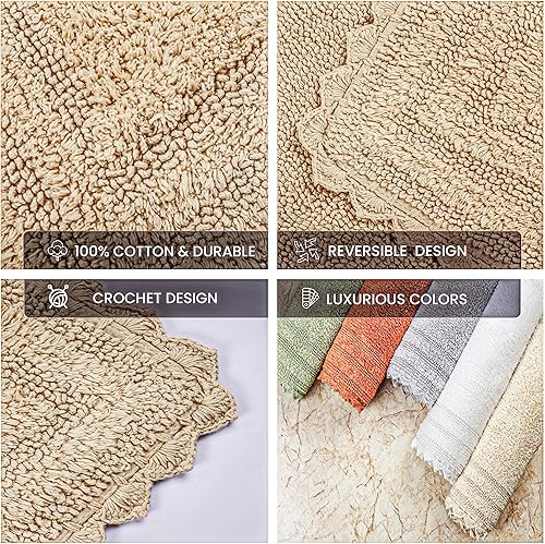 Miniatura 6 de Alfombra de baño reversible de algodón beige con borde de ganchillo, 2 x 5 pies de largo, 24 x 60 pulgadas