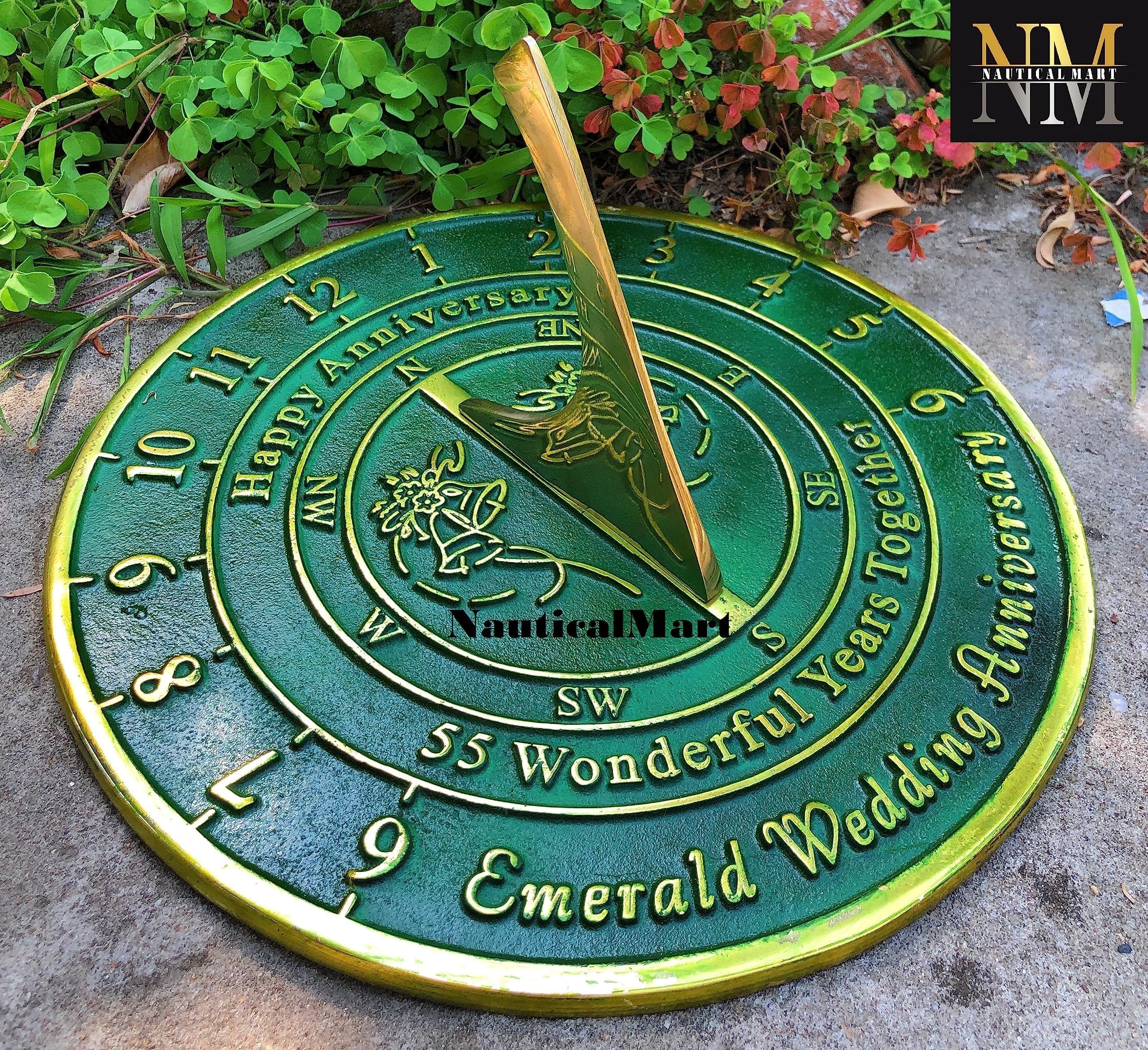 NauticalMart 55th Emerald Wedding Anniversary Sundial Gift for Parents, Grandparents, Friends, Husband or Wife, Couples, Him & Her Unique Marriage Present (55th Anniversary)
