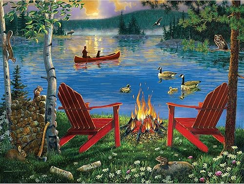 Rompecabezas de 550 piezas para adultos sillas Adirondack y fuego de J Charles de 24 x 18 pulgadas rompecabezas de vida rural de KI Puzzles 02633-SB
