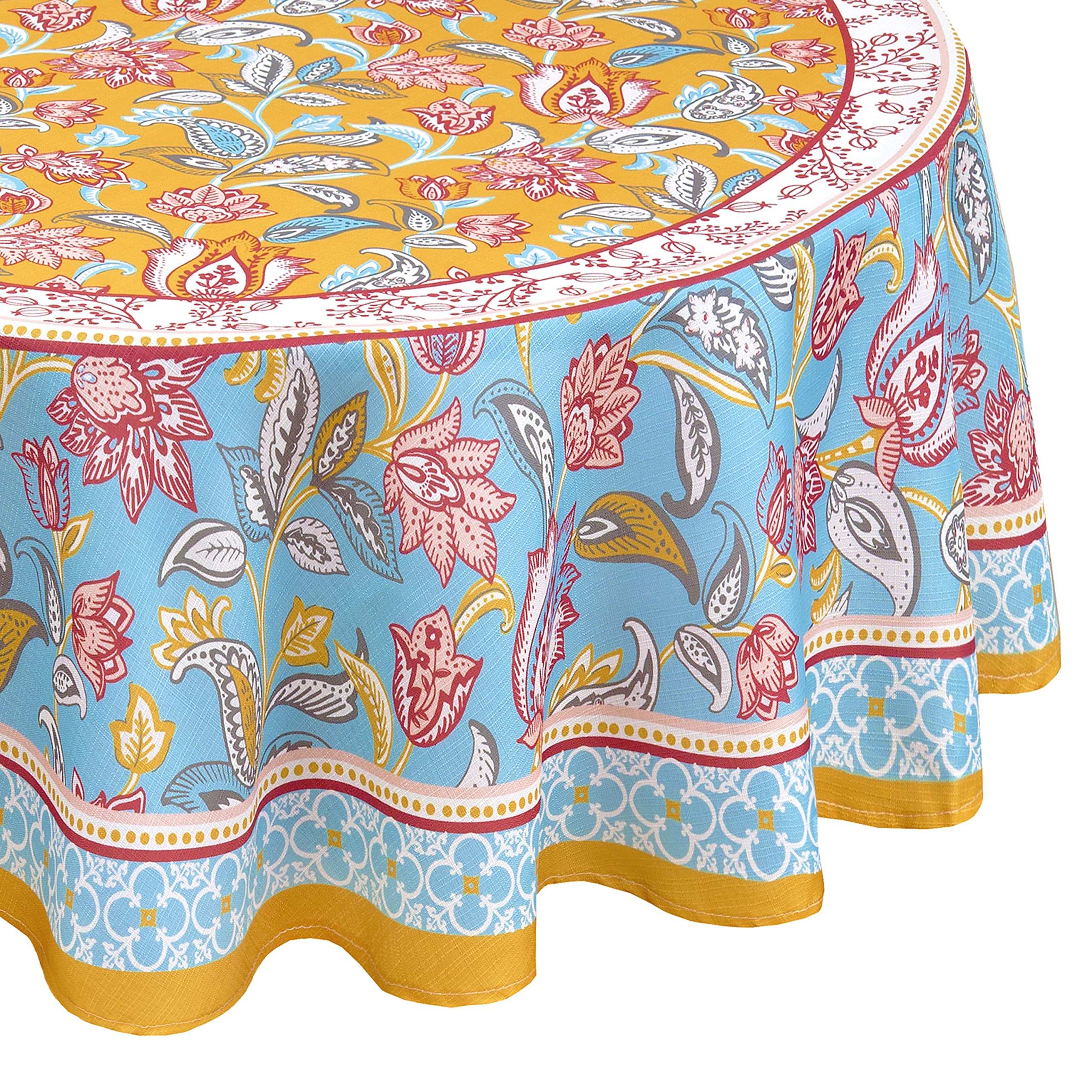 Home Bargains Plus Belle Fleur Paisley - Mantel de tela francesa con estampado de bordes, resistente a las manchas y al agua, mantel floral sin arrugas, 60 x 102 pulgadas, ovalado