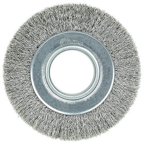 Miniatura 7 de Weiler 03070 Rueda de alambre prensado de cara ancha de 6 pulgadas, relleno de acero de 0.014 pulgadas, orificio de eje de 2 pulgadas, fabricado en