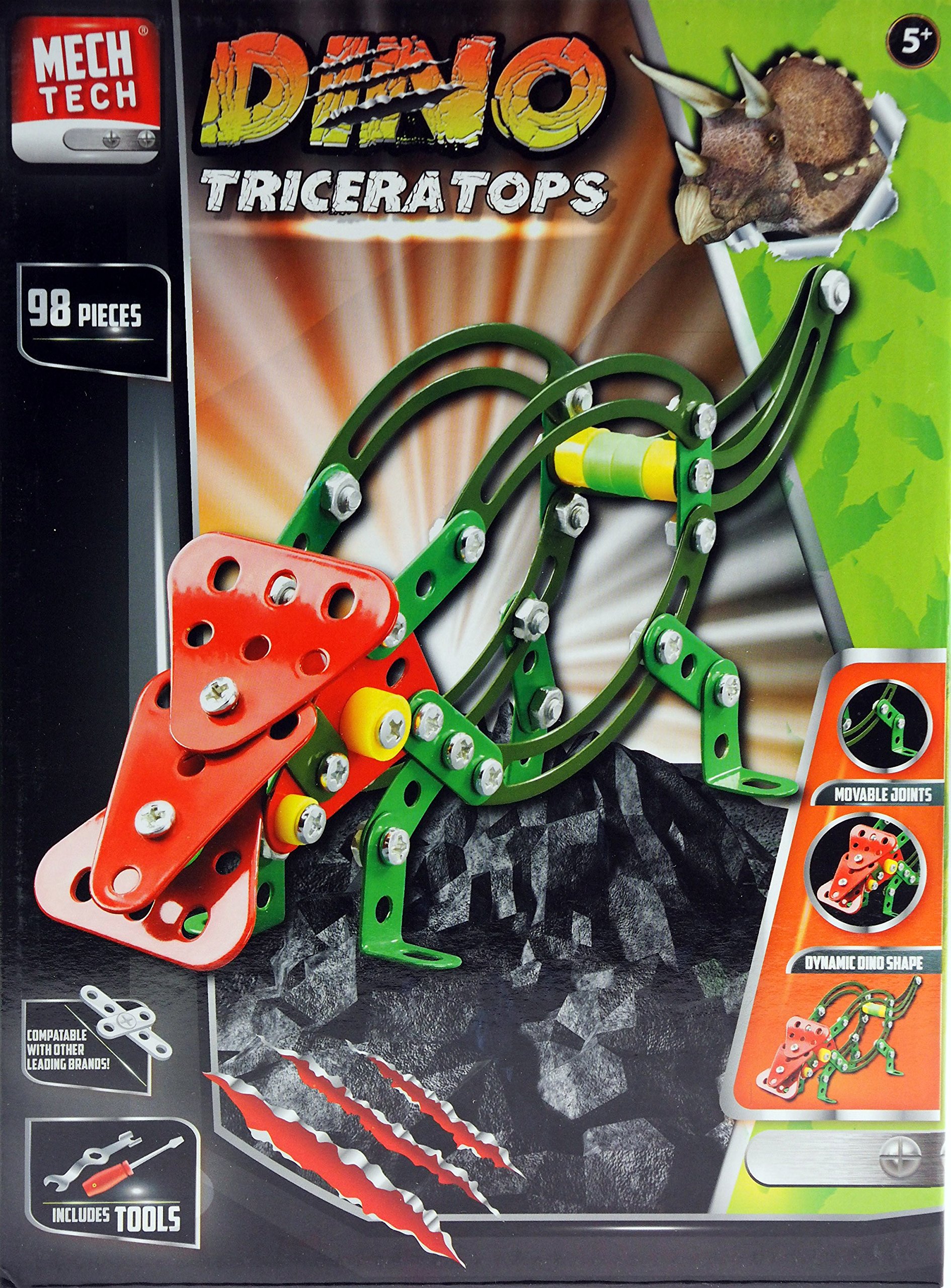 Mech Tech Metal Dino Triceratops Dinosaur 98 Piece Model Build It Set Toy