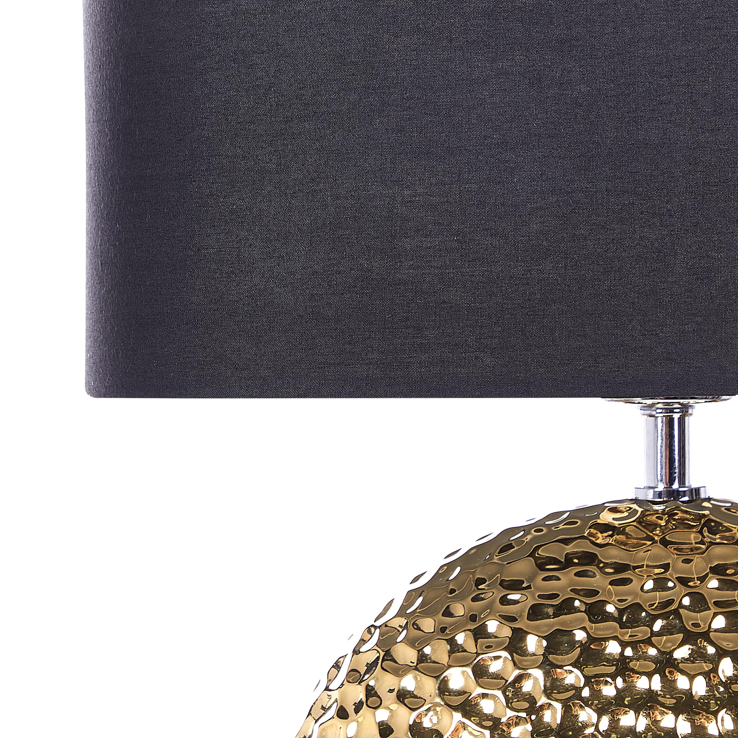 Beliani Glamouröse Tischlampe Keramik gold mit Stoffschirm Trommelform schwarz Nasva