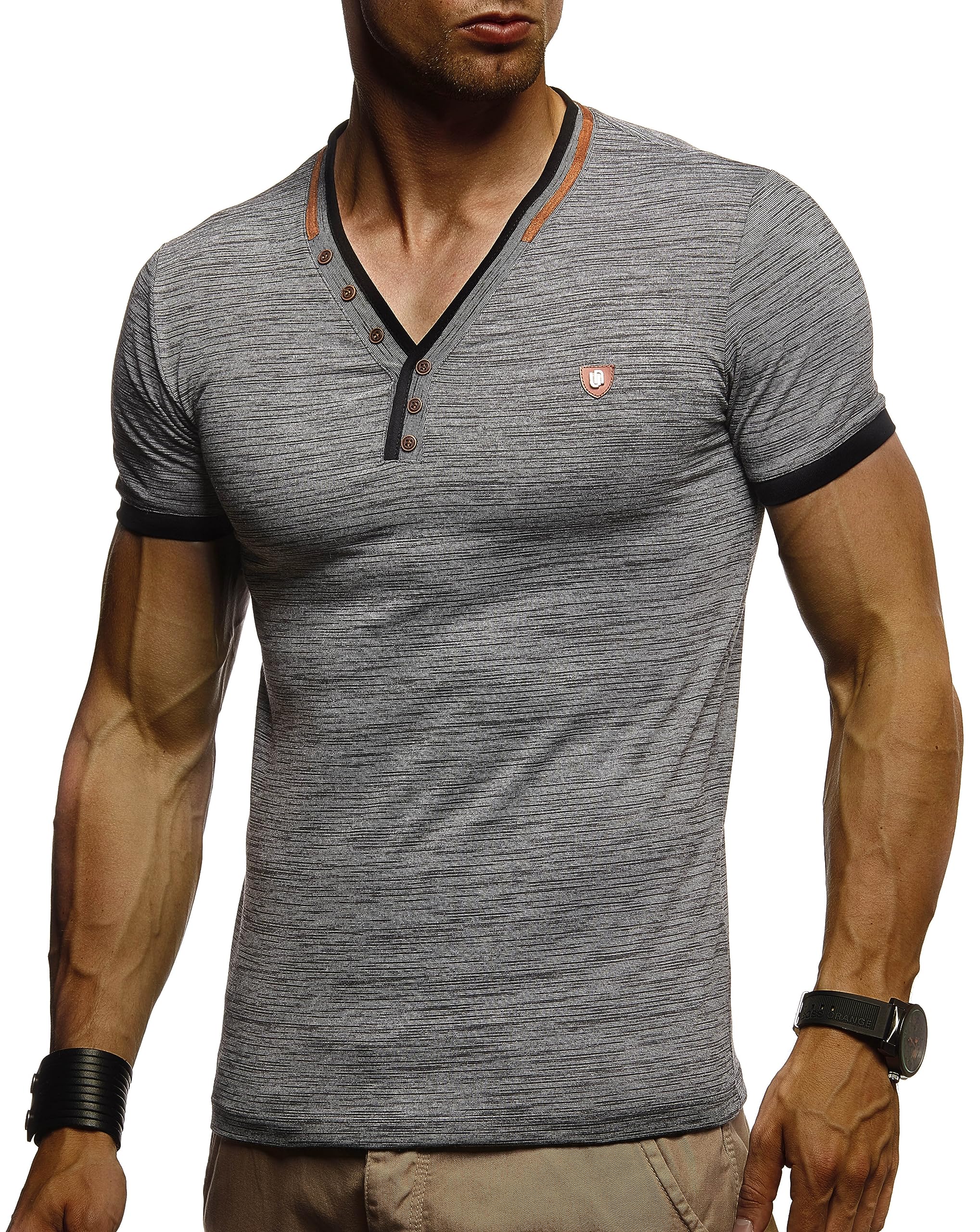 Leif Nelson Men's Summer T-Shirt, V-Neck, Slim Fit, Cotton Blend, Modern Men's T-shirt, Short Sleeves, LN1330