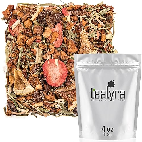 Tealyra - Lovely Lemongrass - Fresa - Naranja - Té de hojas sueltas de hierbas afrutadas - Bebida caliente y helada - Vitaminas y antioxidantes