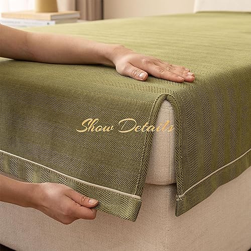 Miniatura 7 de Herring Bone - Funda de sofá de tela de chenilla en espiga para sofá, funda de sofá universal antideslizante (marrón, 27.6 x 70.1 pulgadas)