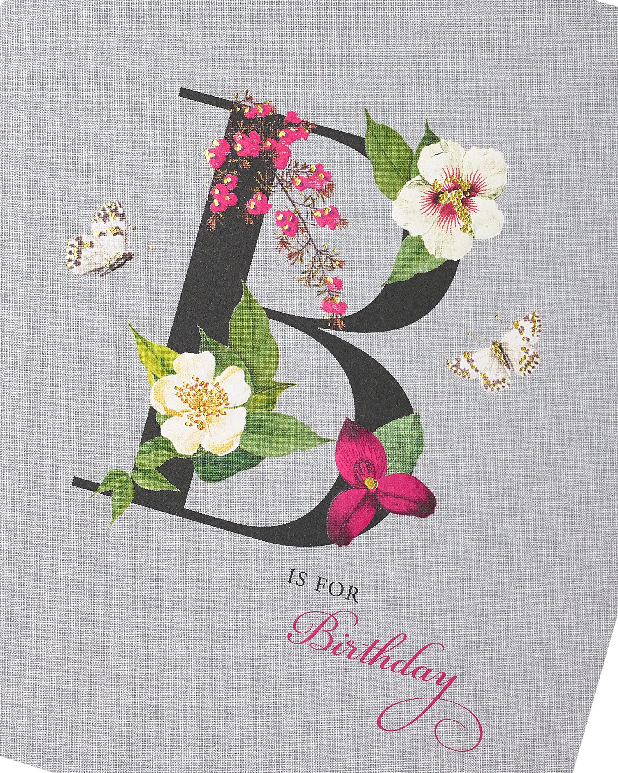 UK Greetings Geburtstagskarte Für Sie – „B Is For Birthday“ Mit Blumenmuster & Goldfolie