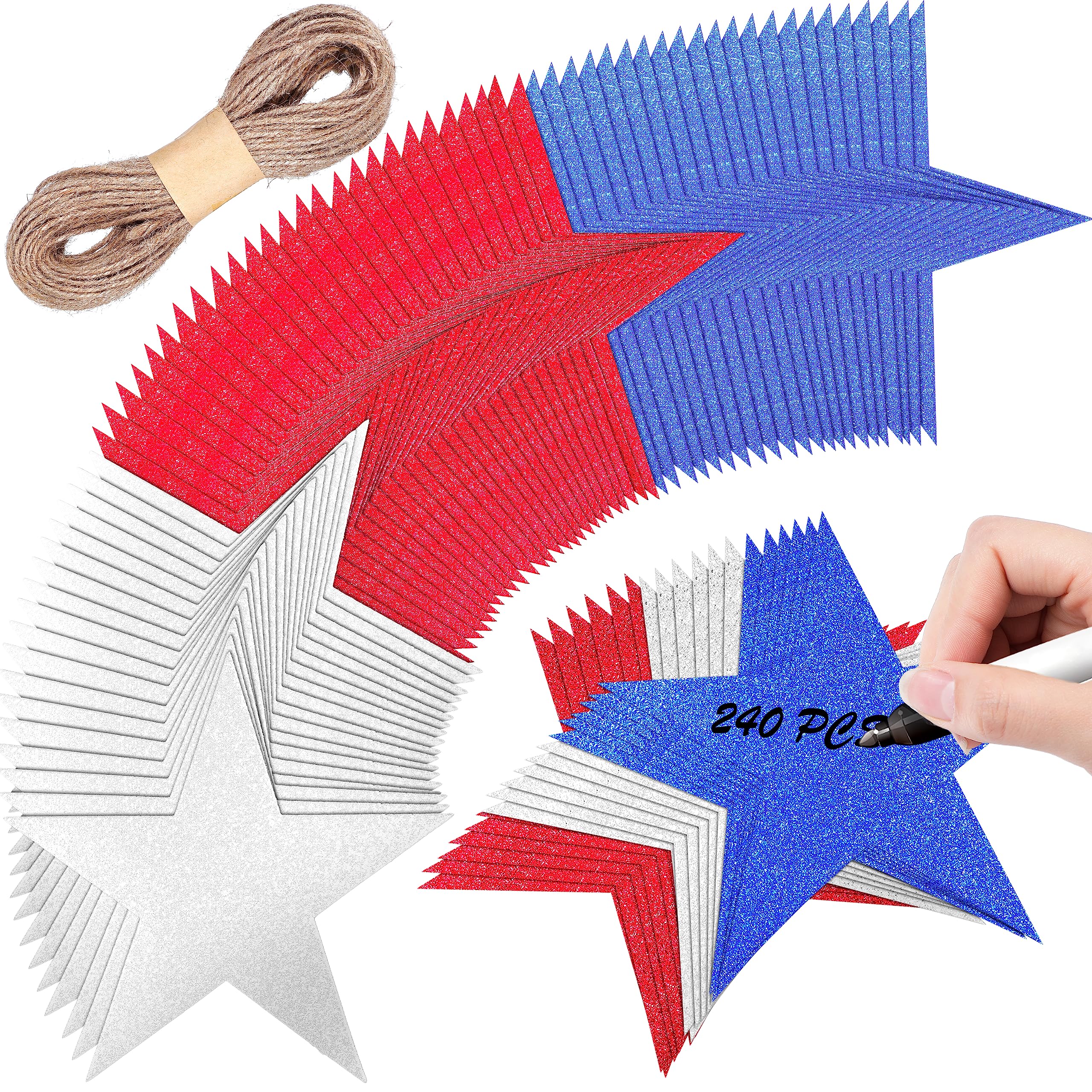 Photo 1 of 240 Pcs Glitter Star Cutouts Paper Independence Day Bulk 6 Inch Red Silver and Blue Stars Cutouts Decorations Star Confetti Cutouts for Bulletin Board Classroom Wall Party Decoration Supply