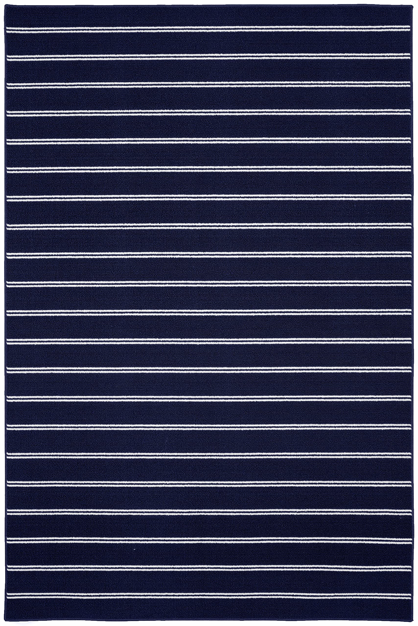 Garland Rug Avery Striped Navy Blue/White 5 Ft X 7 Ft 6 in Rug Non-Slip, Soft, Stain-Resistant Ideal for Living Rooms & Hallways, Stylish & Durable