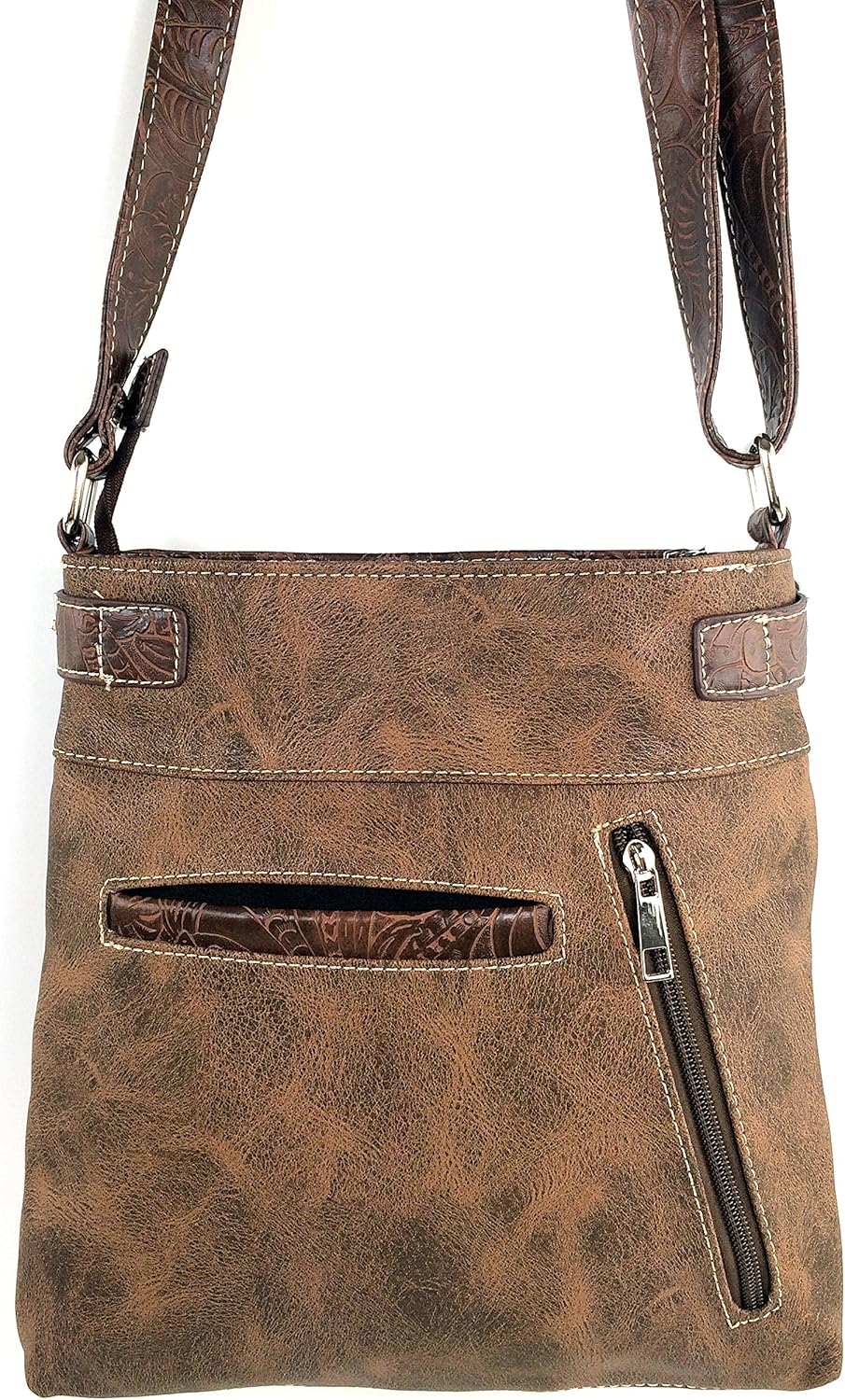 Justin West Tooled Gleaming Turquoise Stone Floral Laser Cut Rhinestone Messenger Bag Purse with Long Cross Body Strap