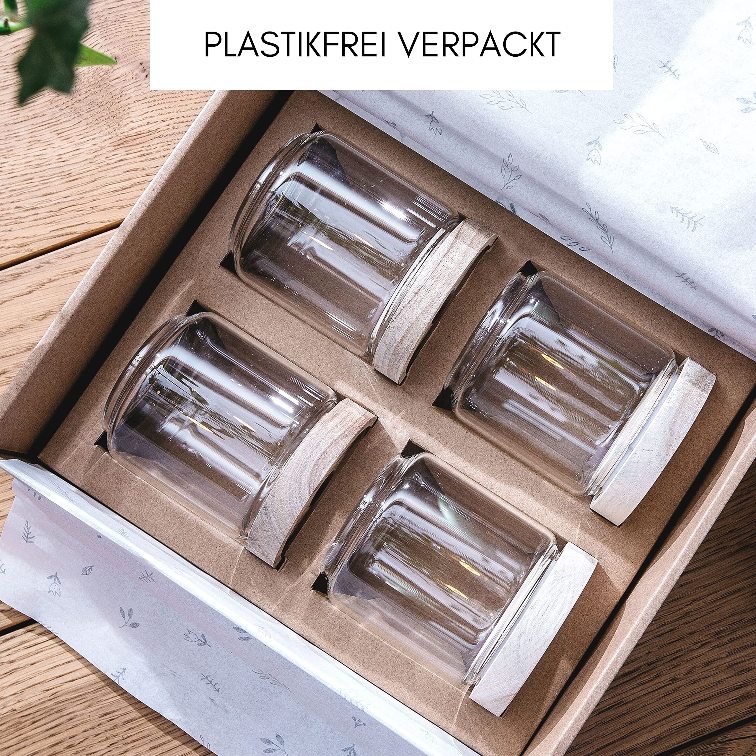 Econovo® Vorratsgläser mit Holzdeckel 500ml (4-teilig) aus Borosilikatglas, stapelbar und luftdicht, Vorratsdosen Glas-Behälter Aufbewahrungsglas mit Deckel für Vorräte groß und klein