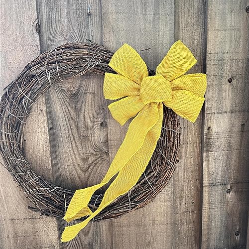 Miniatura 179 de Lazo de corona de cinta de arpillera natural, 10 pulgadas de ancho, colas largas de 18 pulgadas, granja, Pascua, otoño, invierno, Acción de Gracias