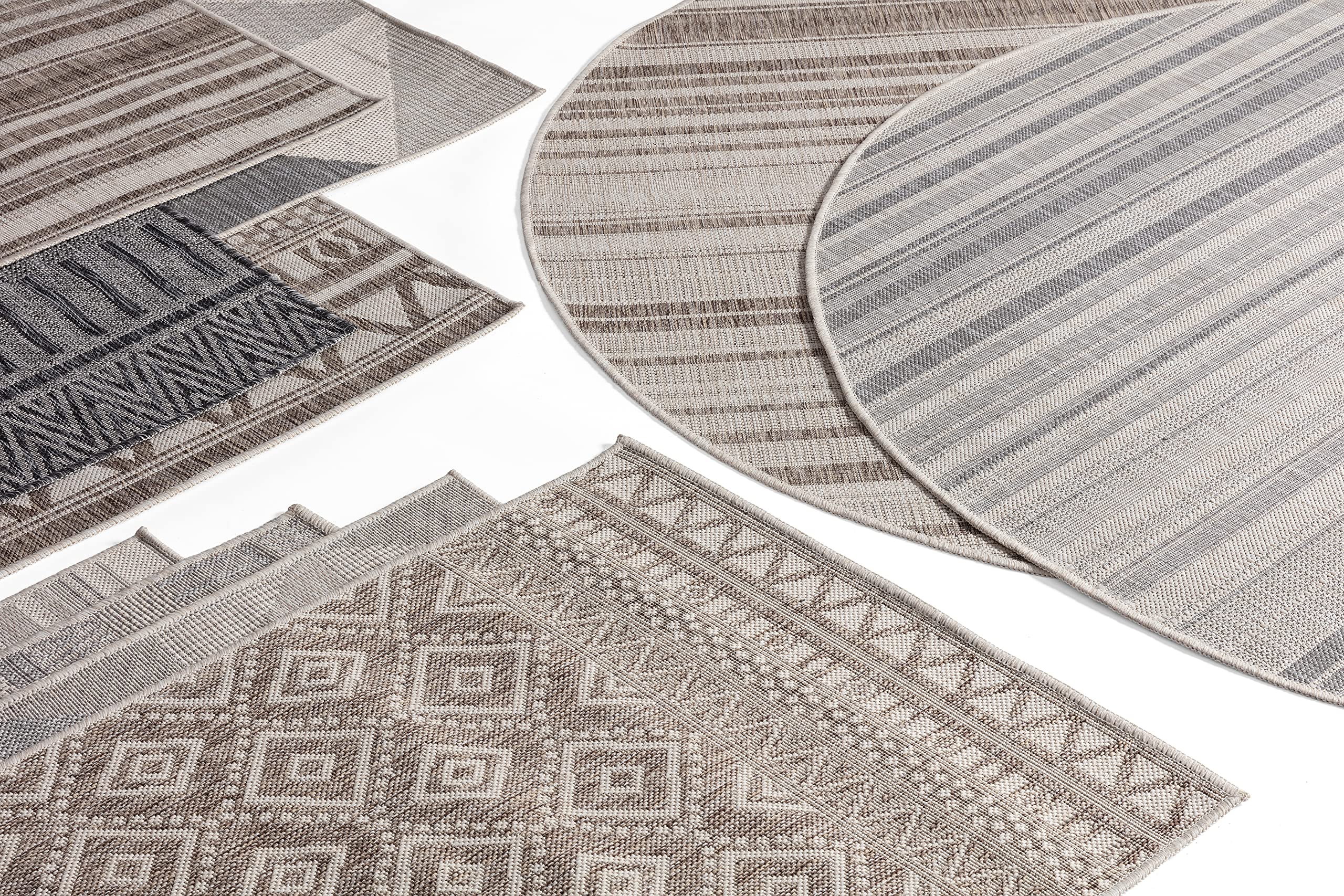 In- & Outdoor Teppich Boho Grau 120 x 160 cm – Kurzflorteppich, wetterfest & rutschfest – UV-beständig & pflegeleicht für Balkon, Terrasse & Küche