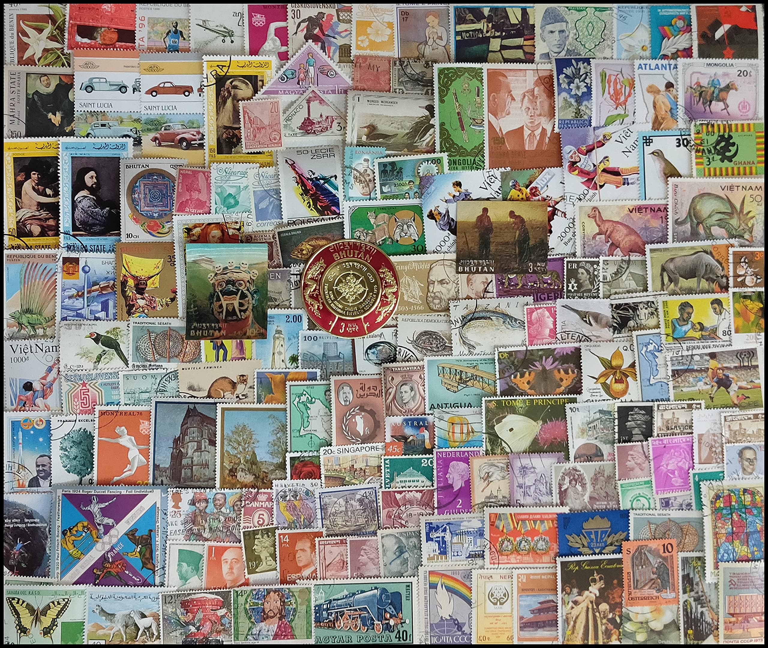 ISC~ Worldwide 1000 All Different Stamps, from Over 70 Countries-All Genuine Stamps, Large & Small, with Odd Shape & Exotic Stamps, Multicolor
