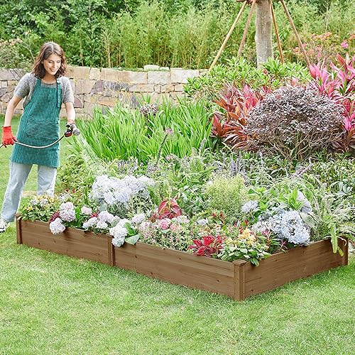 Miniatura 2 de Yaheetech 8×4ft Wooden Horticulture Raised Garden Bed Divisible Elevated Planting Planter Box for Flowers/Vegetables/Herbs in Backyard/Patio Marrón